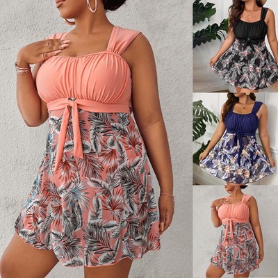 Women's Plus Size Tankini Swimsuit Set Tropical Floral Two Piece Bathing Suit