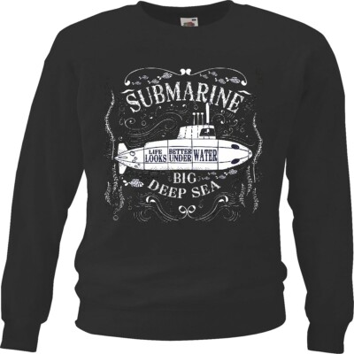 Sweatshirt SUBMARINE U-BOOT DEEP SEA LIFE LOOKS BETTER UNDER U96 ANKER SKULL