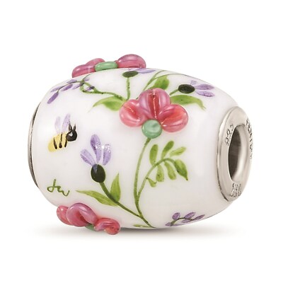 Reflexionsperlen Sterling Silber weiß handbemalt Floral Biene Fenton Glasperle