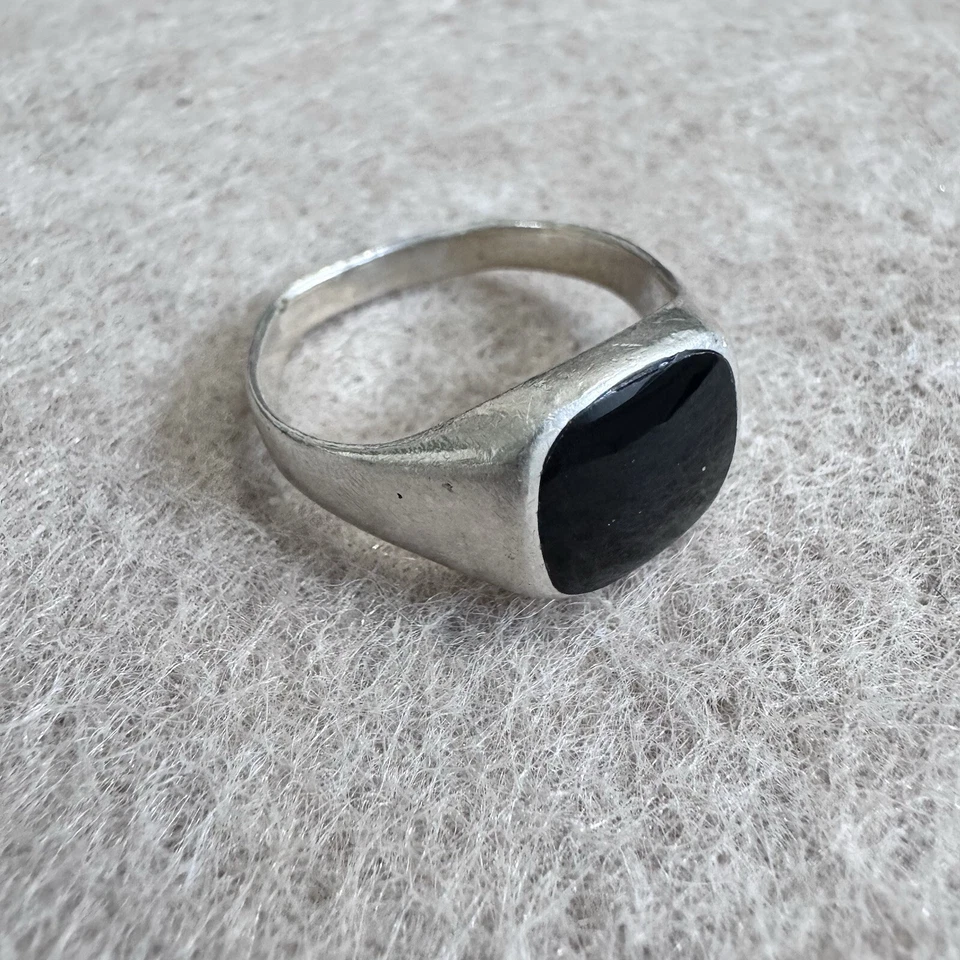 Vintage .925 Sterling Silver Mens Ring Black Onyx Signet Jewelry Size 10.5 - Image 3 of 4