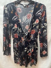 Roxy Flower Romper Long Sleeve Blue With Pink Flowers Size L