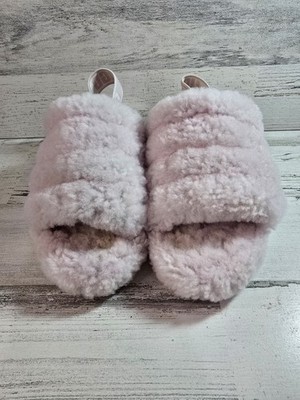 UGG Fluff Yeah Slide Pink Sheepskin Slingback Slippers 1095119 Womens 8