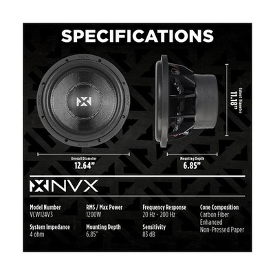 NVX VCW124 12 inch 1000W Car Subwoofer for sale online | eBay