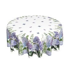 Spring Round Tablecloths 70 Inches Blue Hydrangea Floral Butterfly Decorative...