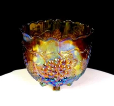 Mosser Signed Carnival Glass Green Grape Footed 4 3/8" Compote Nut Bowl 1959-