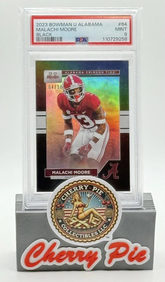 🐘 RARE 2023 Bowman U Alabama Malachi Moore BLACK FOIL 04/10 PSA 9 MINT JETS - Image 2 of 4