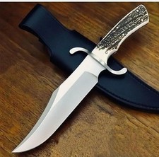 Handforged High Carbon Steel Bowie Knife - Stag Horn Bowie with Leather Sheath