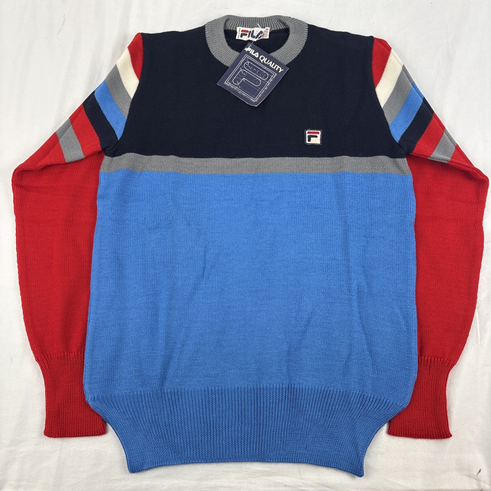 Vintage 90s Fila Blue Knit Pullover Sweater Men’s Size US 34 NEW With Tags NOS