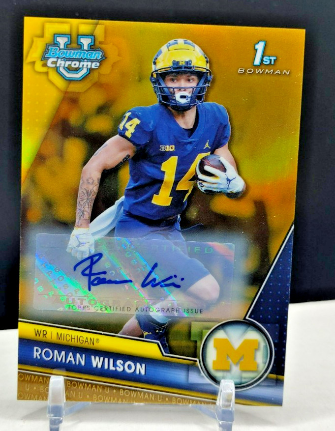Roman Wilson #/50 AUTO Gold Refractor 1st 2023 Bowman Chrome University Steelers