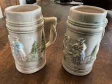 Set Of 2 Vintage Ceramic Beer Mugs HandMade And Painted And Glazed Holds 12 Oz.