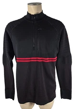 Smartwool Mens INTRAKNIT Wool Black Red Textured 1/4 Zip Pullover Sz Large