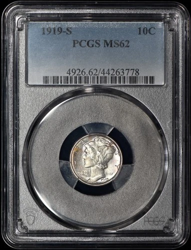 1919-s Mercury Dime 10c PCGS MS62 - Nice Toning!