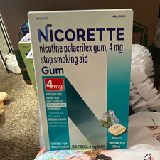Nicorette 4mg Nicotine Polacrilex Gum White Ice Mint 100 ct Anti Smoking