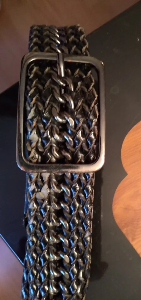 Talbots Women’s Black Leather & Metal Chain Belt Sz Small (36 Inches In Length) - Image 3 of 4