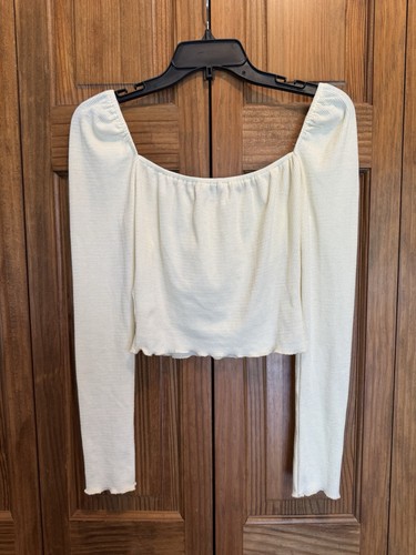 Crop top boho bianco manica lunga increspato davanti Cottagecore Medium - Foto 8 di 8