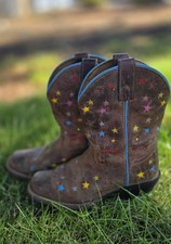 Dan Post Starlett Kid Sz 3 D Multicolor Stars Leather Western Boot Cowgirl Note 