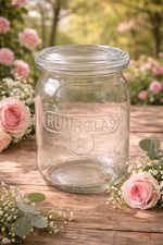 Vintage Einkoch-Einmach-Glas RUHRGLAS ❤️ 1L RILLENGLAS DIN 95 transparent Deckel