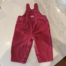 Vintage OshKosh Girls Pink Corduroy Overalls 18M Bib Snap Legs Y2K