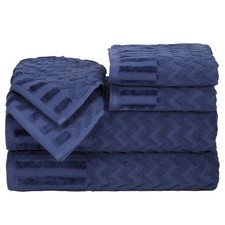 Lavish Home 6-Piece Cotton Bath Towel Set Chevron Pattern Navy 27"x54"