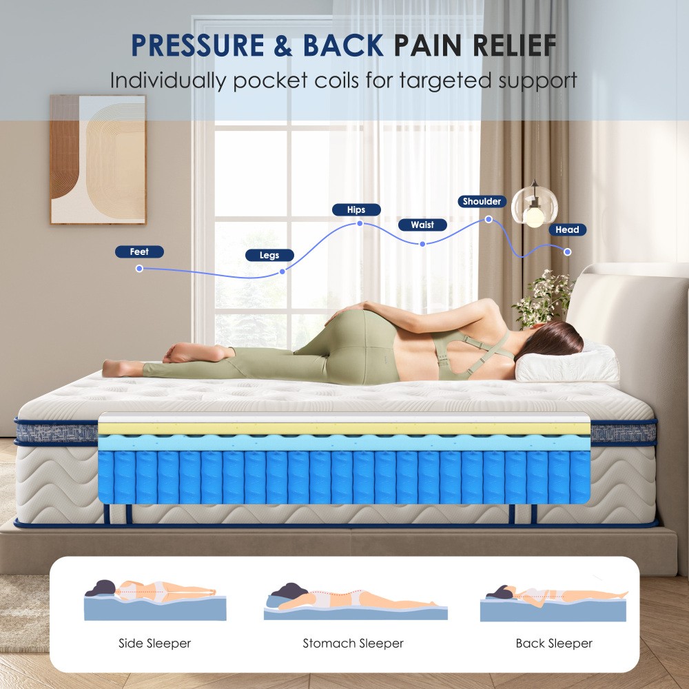 Hybrid Mattress 10" / 12 " King Queen Mattress,Individually Pocketed Innerspring