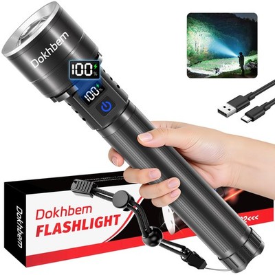 Rechargeable LED Flashlight 90000High Lumens, Super Bright Flashlight LCD Dig...