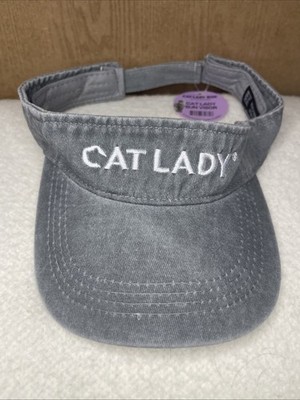 Cat Lady Gray Canvas Embroidered Sun Visor New With Tags