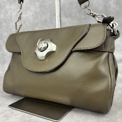 Giorgio Armani Crossbody Bag Leather Olive Used Authentic