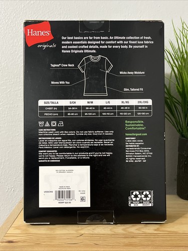Hanes Originals Men's 2-Pack T-Shirts Crew Neck Stretch Ultimate Slim Fit Large - Picture 3 of 5