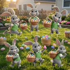 6 PCS Easter Bunny Yard Signs Decorations, Easter Decorations Outdoor with St...