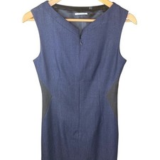 Tahari Dress Sz 2 Blue Knit Women's Mix Media Colorblock Midi Sheath XS Formal