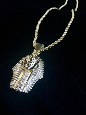 18K GOLD ROPE 24  CHAIN EGYPTIAN PHARAOH LAB DIAMONDS NECKLACE **MADE IN ITALY**