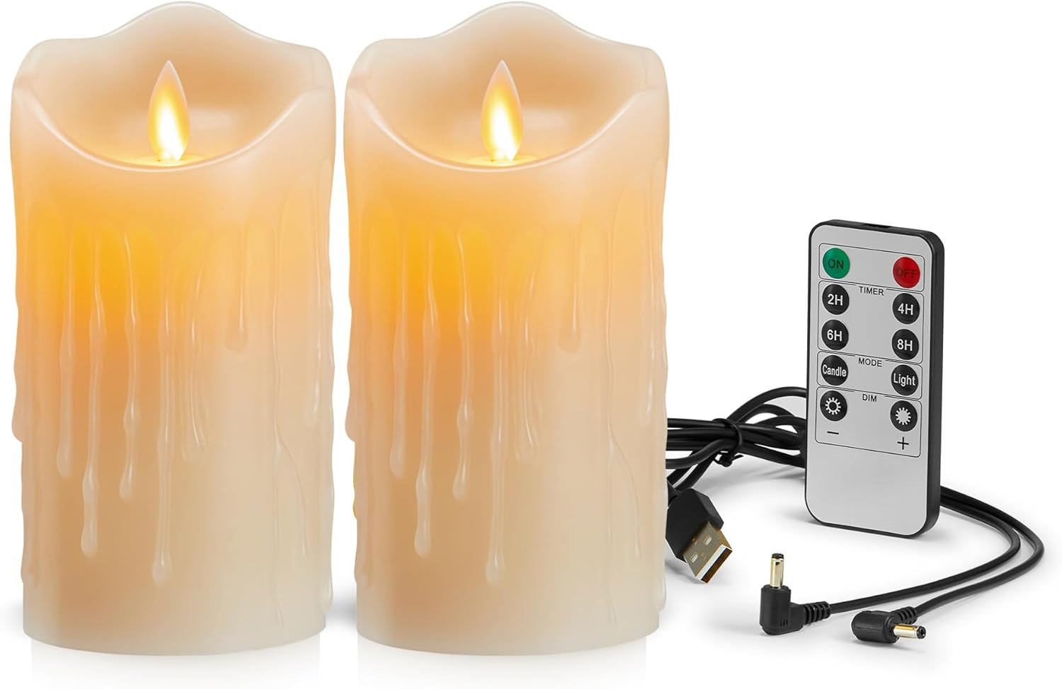 Candele Ricaricabili, Set Di 2 Candele a LED, Candele LED, Candele Senza Fiamma,