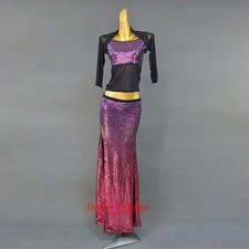 Women New Belly Dance Set Dance Sequin Costume Top Fishtail Skirt 2pcs