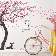 6 PCS Pink Peach Flowers Wall Decals Cherry Blossom Tree Wall Stickers DIY Re...