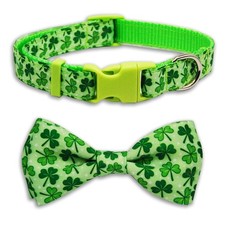 St. Patrick s Day Dog Collar, Adjustable Green Shamrock Dog Collar with Bow Tie