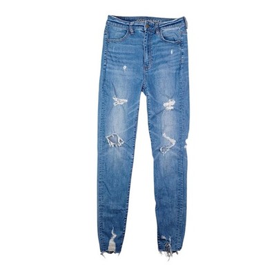 American Eagle Jeans Women 4 Super Stretch X High Rise Jegging Destroyed Skinny 