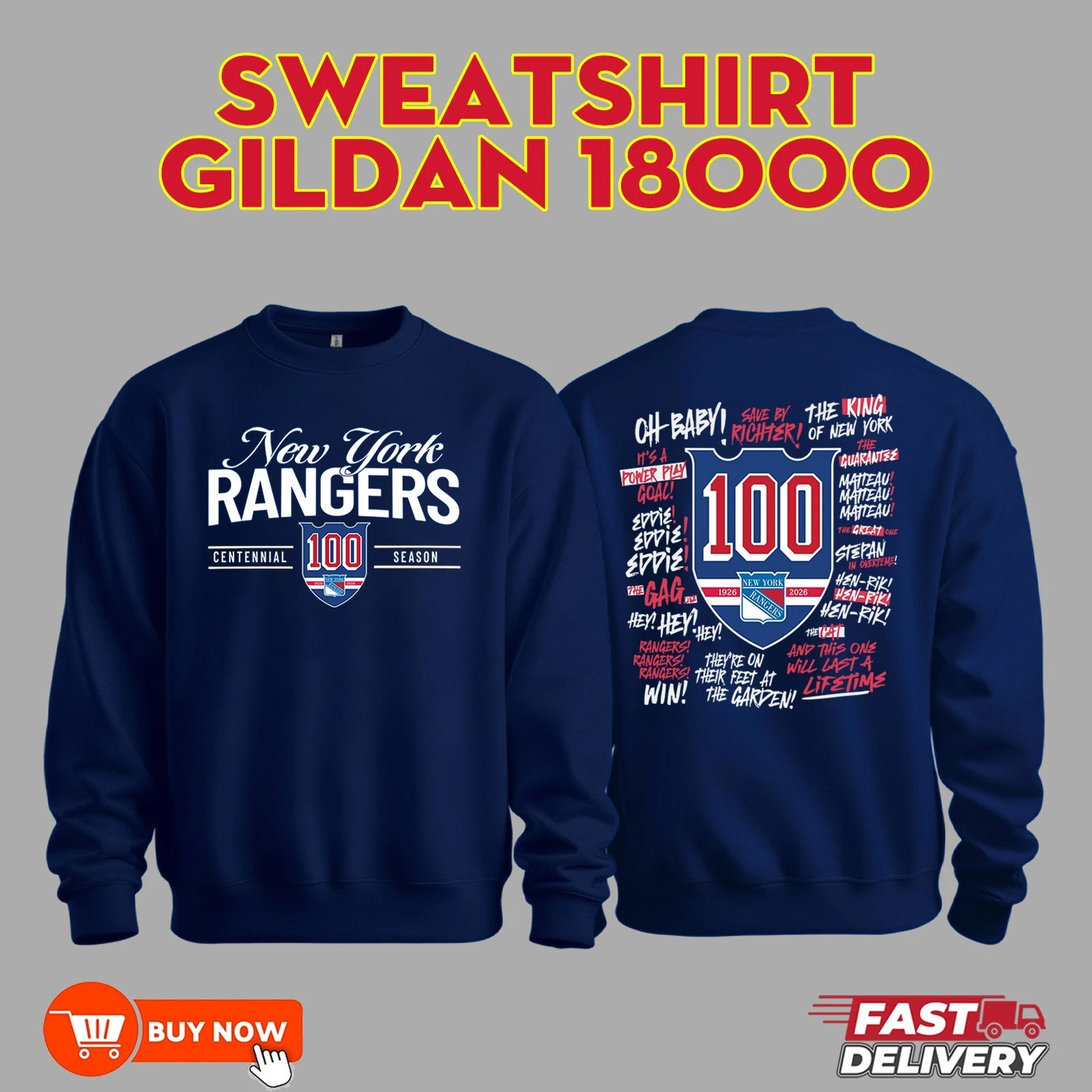 New York Rangers 100th Anniversary Two Sided Sweatshirt