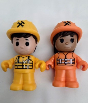 Unbranded Pretend Play Construction Worker Figures Lot of 2 Yellow Orange 2.5''