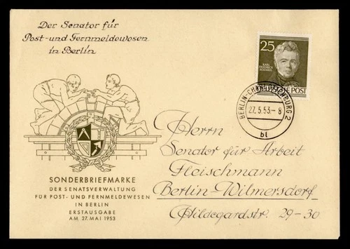 DR WHO 1953 GERMANY FDC KARL SCHINKEL R49456