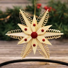 Ornament- 6 Point Star Detail with Red Accent - Size-11 cm/4.3 inch