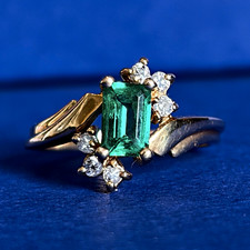 Marcus Signed 14k Yellow Gold Cocktail Ring Emerald-Cut Green Emerald Sz 4