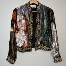 La Fuori 100% Vegetarian Silk Classical Art Jacket Embellished XS