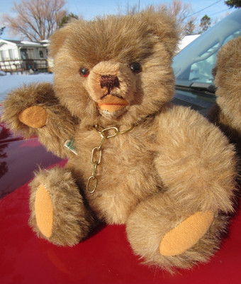VINTAGE TEDDY BEAR W NECK CHAIN WEST GERMANY HERMANN ORIGINAL TAG OPEN MOUTH 9''