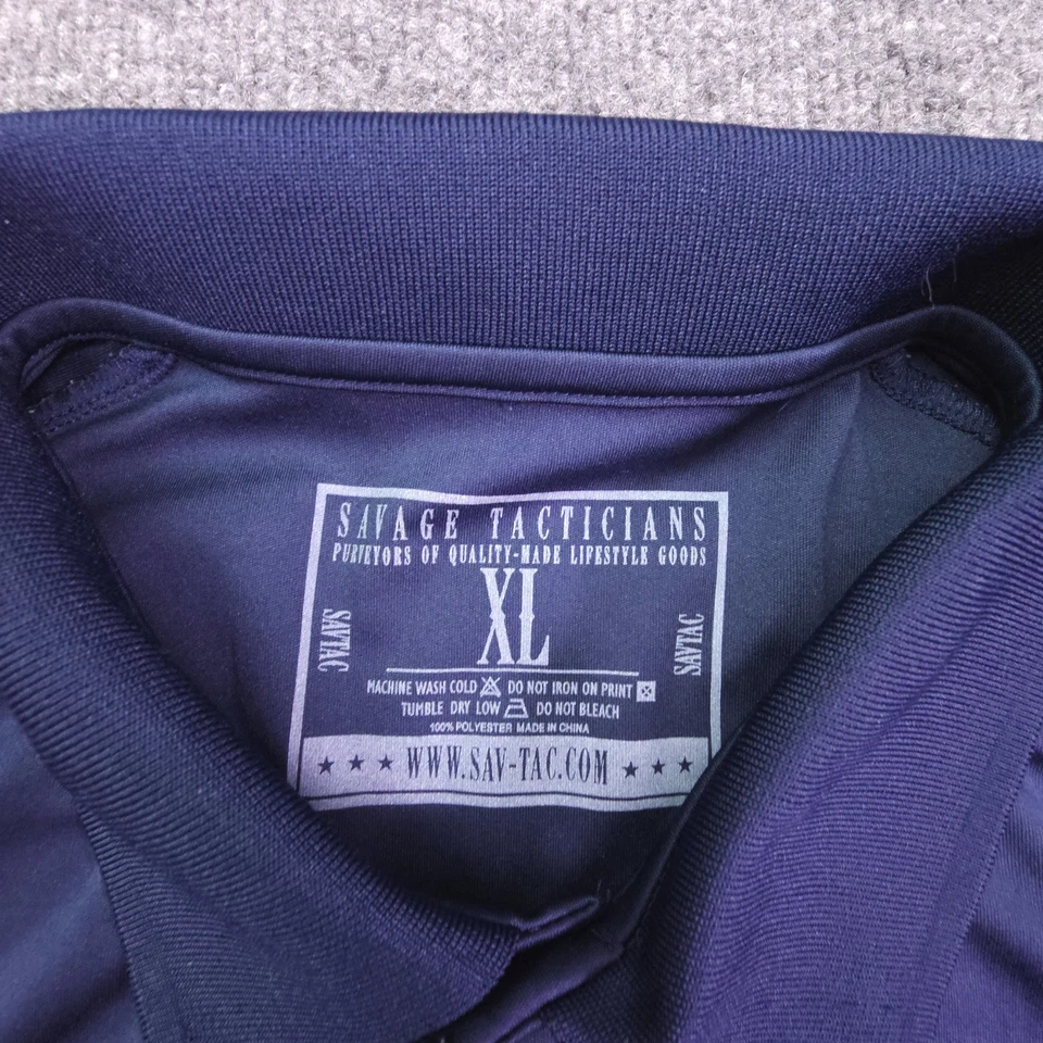 Savage Tacticians Polo Shirt Men's Navy Blue Skull Logo Short Sleeve XL - Image 3 of 4
