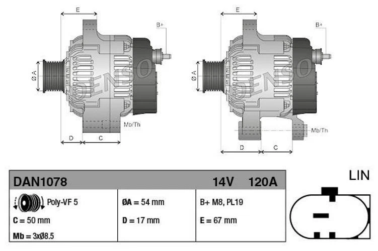 DENSO Alternateur Dynamo DAN1078 pour FIAT 500 (312) 500X (334) 500 C (312) - Photo 3/4