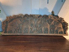 PANNEAU EN BOIS SCULPTE MAIN ELEPHANT INDE JAIPUR RAJASTHAN