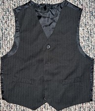 Boys Pin Striped Black Button Down Suit Vest Size 7 Regular Superb State EUC   