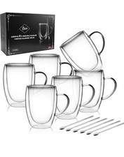 LIBWYS 6 Pack Glass Double Walled Coffee Cups Glasses Mugs, Cappuccino latte Dop
