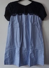 Lux II Chambray Lace Neck Blue Stripe Shift Dress Misses Size M