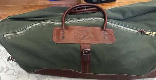 Orvis Battenkill Large Green Canvas Brown Leather Duffle Bag Solid Unisex
